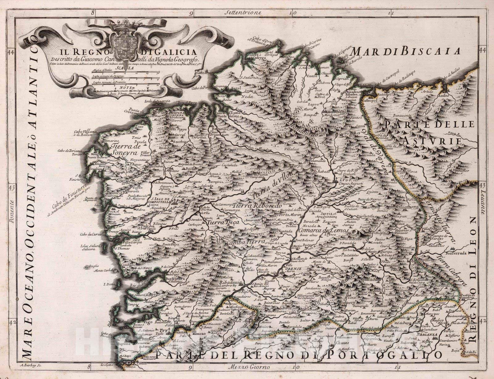 Historic Map : Spain, , EuropeIl Regno di Galicia 1696 , Vintage Wall Art