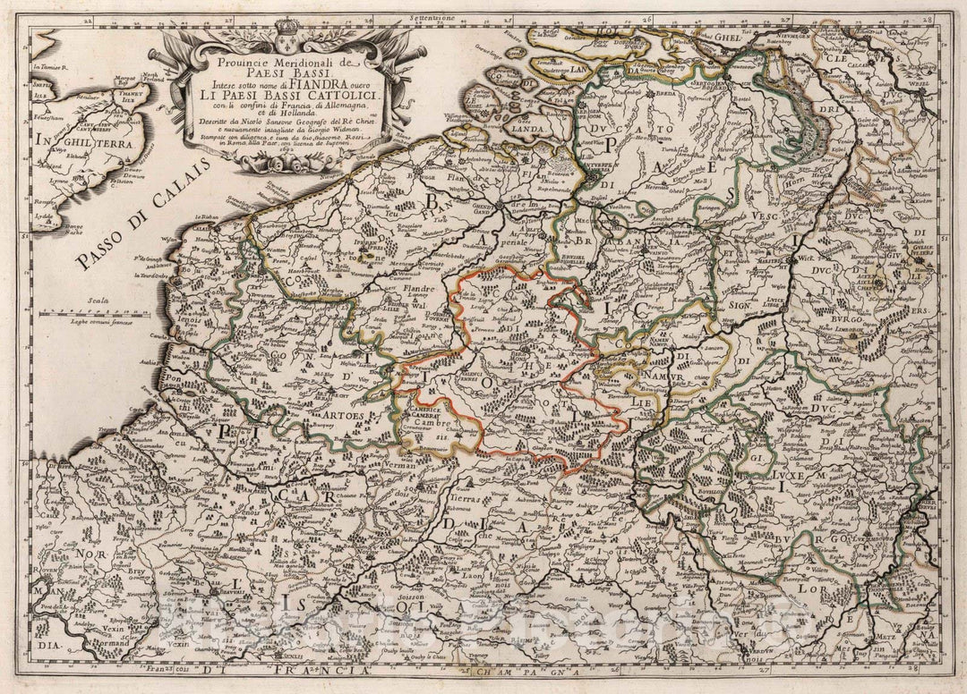 Historic Map : Belgium, , EuropeProvincie Meridionali de Paesi Bassi 1692 , Vintage Wall Art