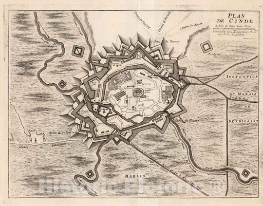 Historic Map : Conde-sur-l'Escaut , France,66. Plan de Conde (Conde-sur-l'Escaut), France. 1727 , Vintage Wall Art