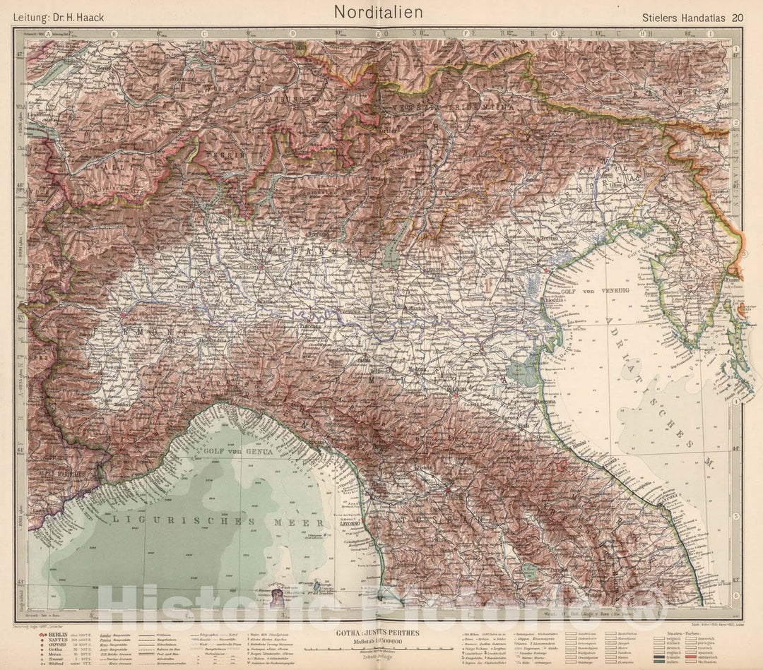 Historic Map : World Atlas Map, 20. Norditalien. North Italy. 1925 - Vintage Wall Art