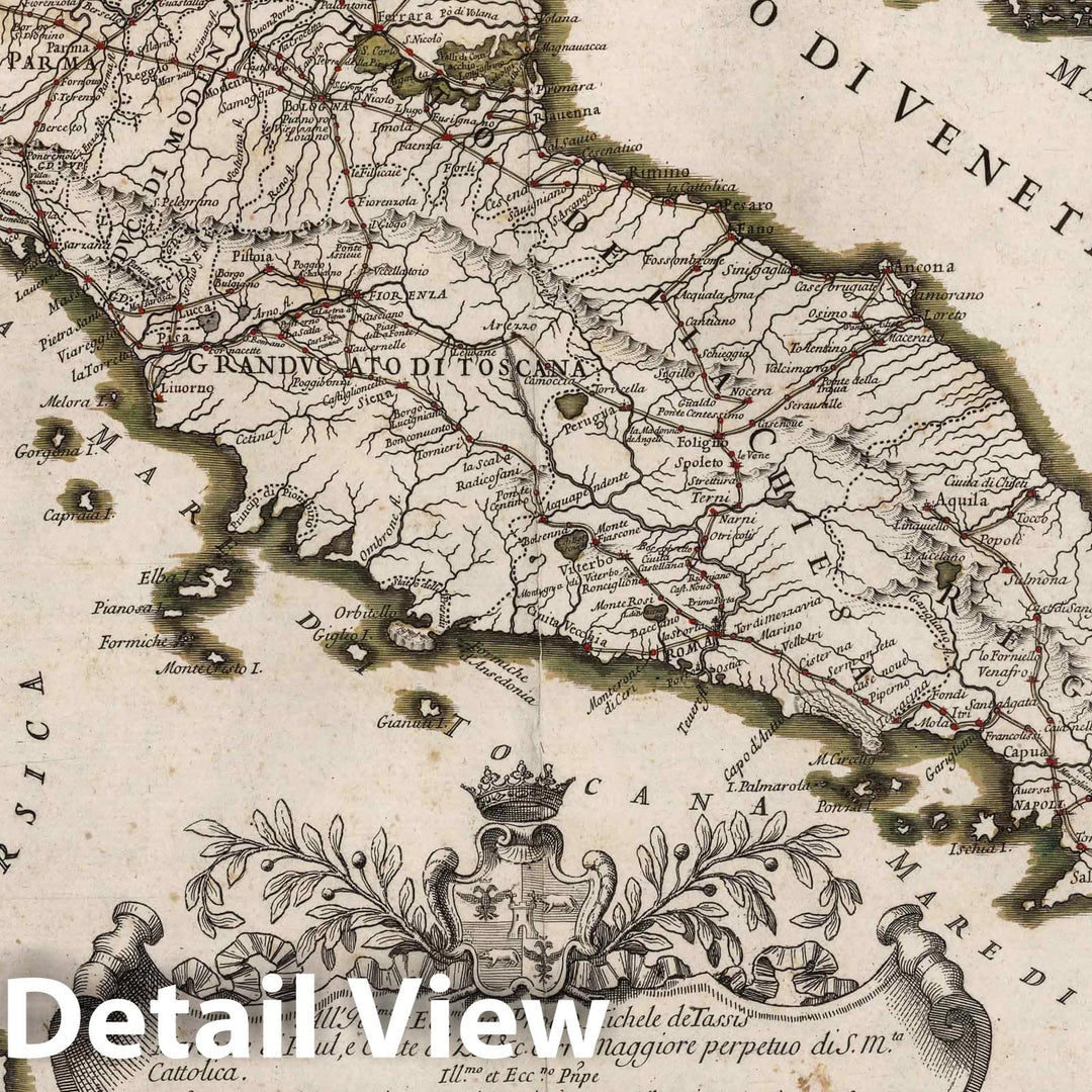 Historic Map : Italy, , EuropeL'Italia con le sue poste e strade principali 1695 , Vintage Wall Art