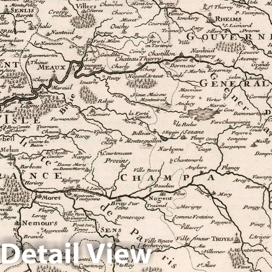 Historic Map : Paris Area , FranceLes Gouvernements Generaux de l'Isle de France et de Champagne, France. 1705 , Vintage Wall Art