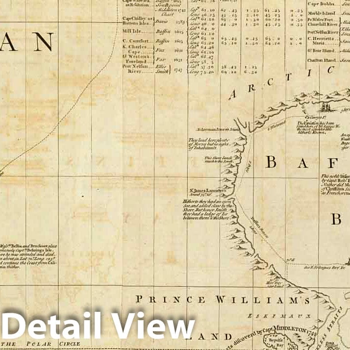 Historic Map : Chart containing part of the Icy Sea Greenland Islands about Baffins Bay and part of Hudsons Bay. 1776 - Vintage Wall Art