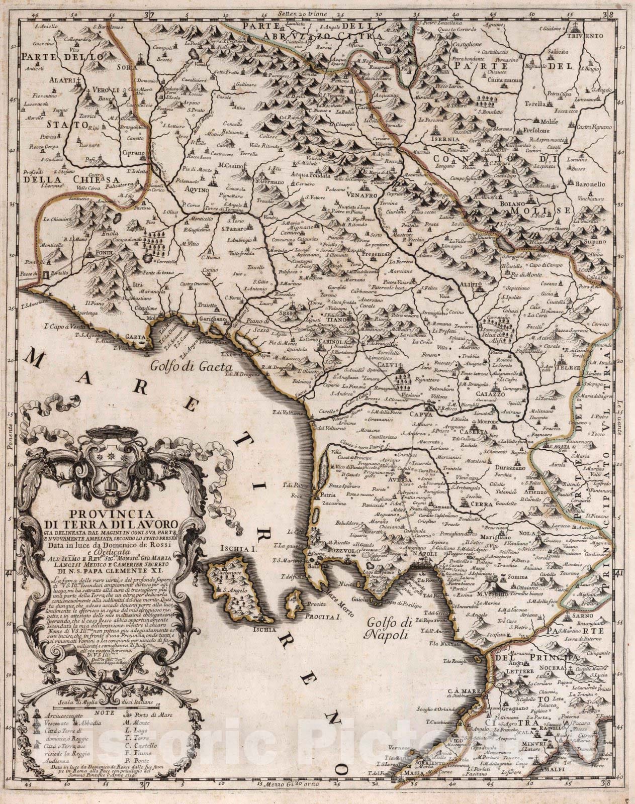 Historic Map : Italy, , EuropeProvincia di Terra di Lavoro 1714 , Vintage Wall Art