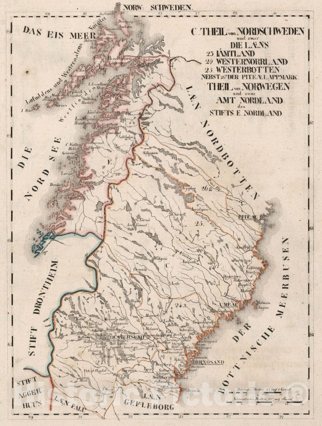 Historic Map : Sweden, V.1:1-5: V: III: Norw: Schweden: C. Theil von Nordschweden 1825 , Vintage Wall Art