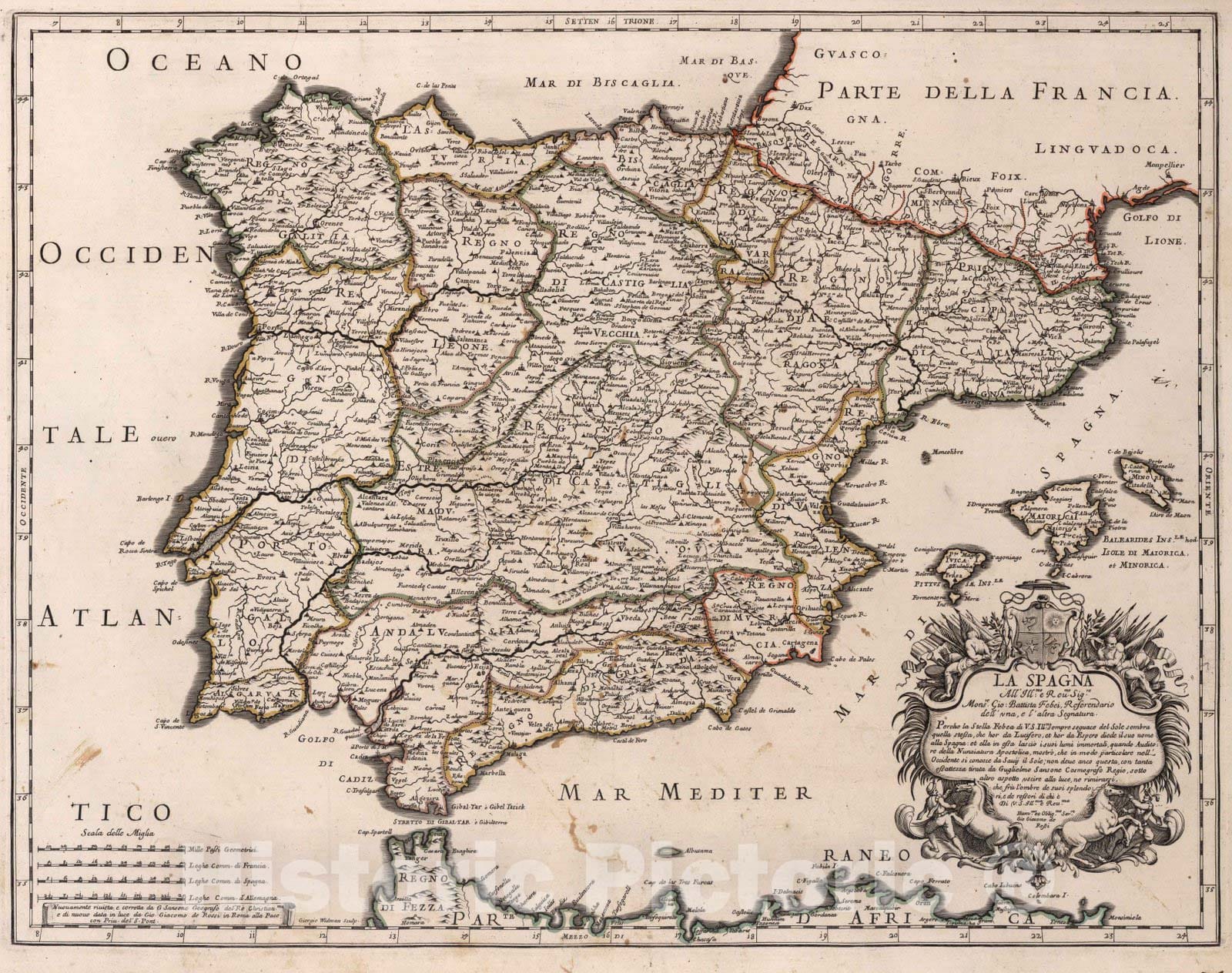 Historic Map : Spain, , EuropeLa Spagna 1692 , Vintage Wall Art