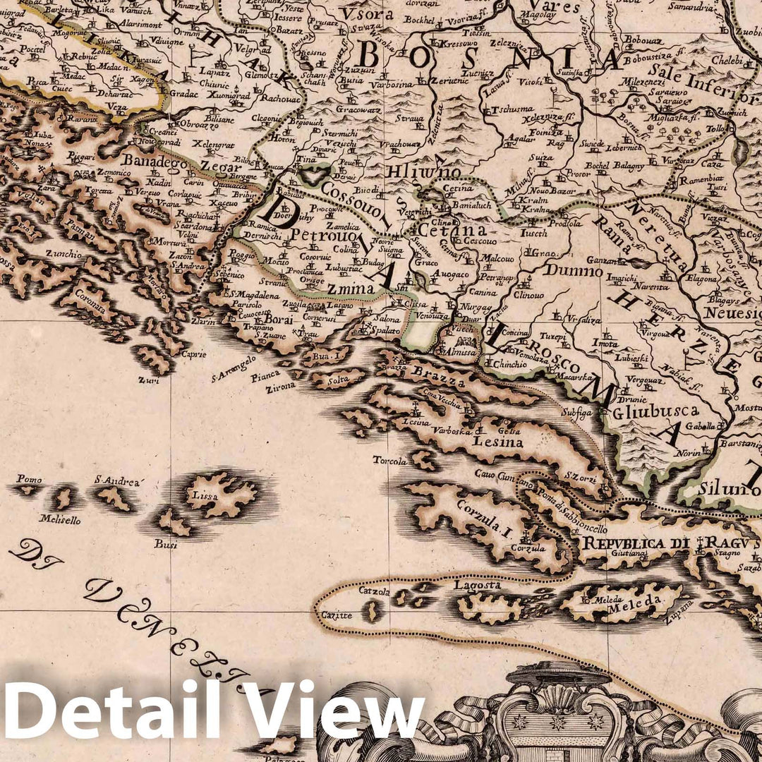 Historic Map : Croatia, , EuropeDalmatia, Istria, Bosnia, Servia, Croatia e Parte di Schiavonia 1684 , Vintage Wall Art