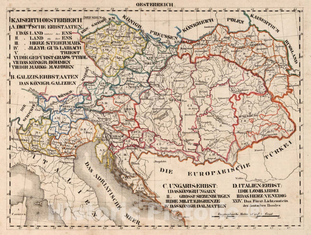 Historic Map : Germany, V.3:11-15:XI:1 Oesterreich 1828 , Vintage Wall Art