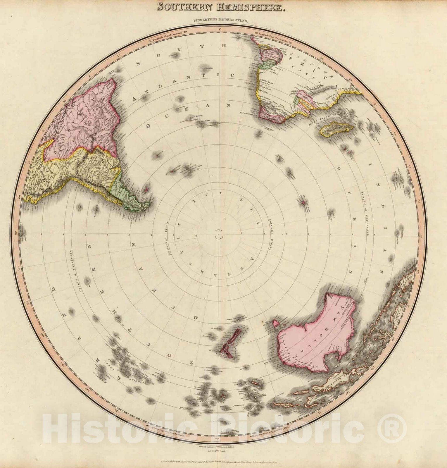 Historic Map : World Atlas Map, Southern Hemisphere. 1812 - Vintage Wall Art