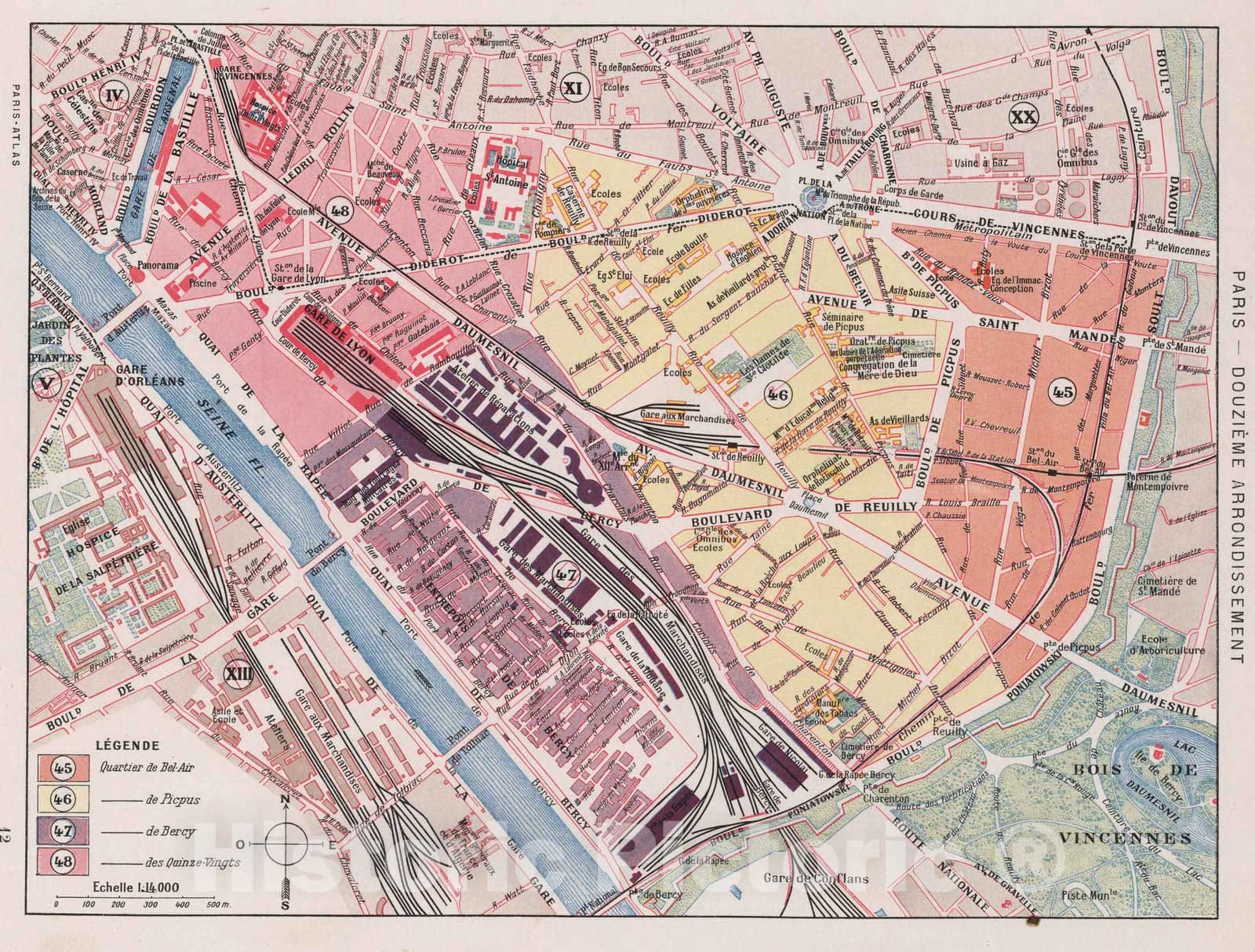 Historic Map : Paris , France, Paris (France), City Atlas Map, Paris - Douzieme Arrondissement. 1900 , Vintage Wall Art