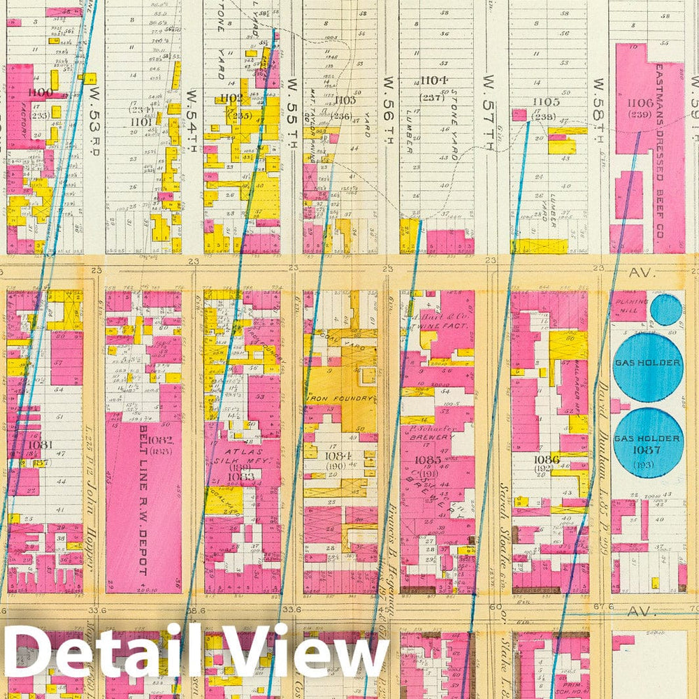 Historic Map : Manhattan Fire Insurance City Atlas Map, Pl. 24: ward 22. 1891 - Vintage Wall Art