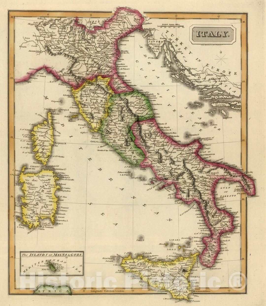 Historic Wall Map : World Atlas Map, Italy. 1822 - Vintage Wall Art