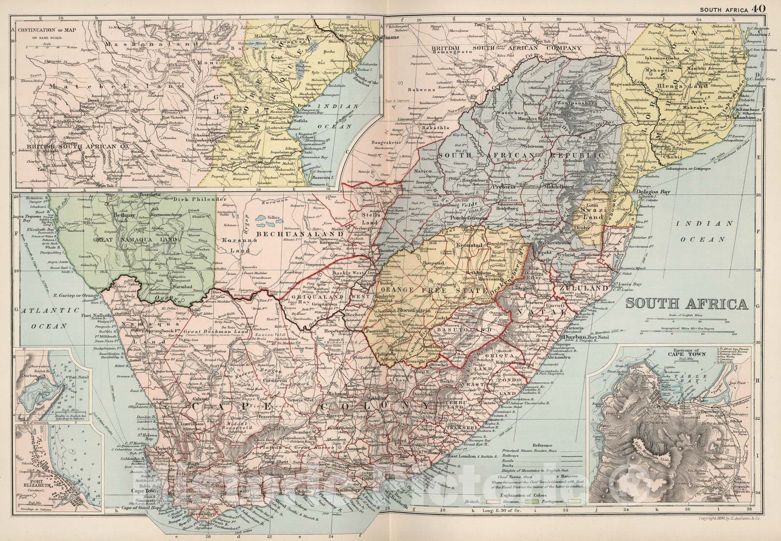 Historic Map : World Atlas Map, South Africa 40 1892 - Vintage Wall Art