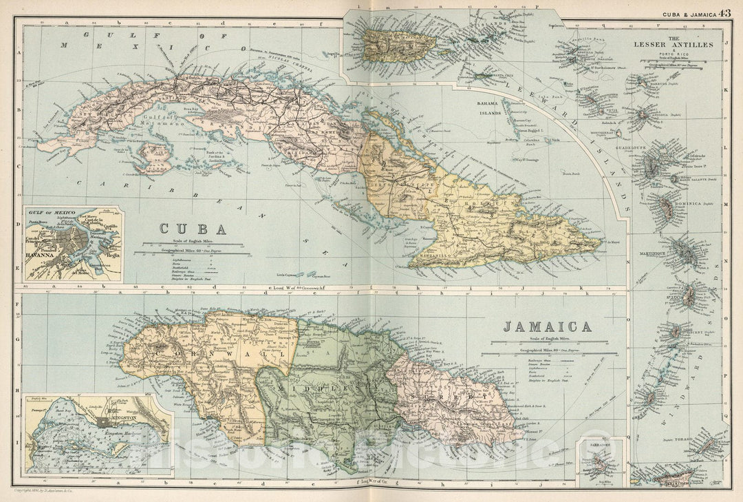 Historic Map : World Atlas Map, Cuba & Jamaica 43 1892 - Vintage Wall Art