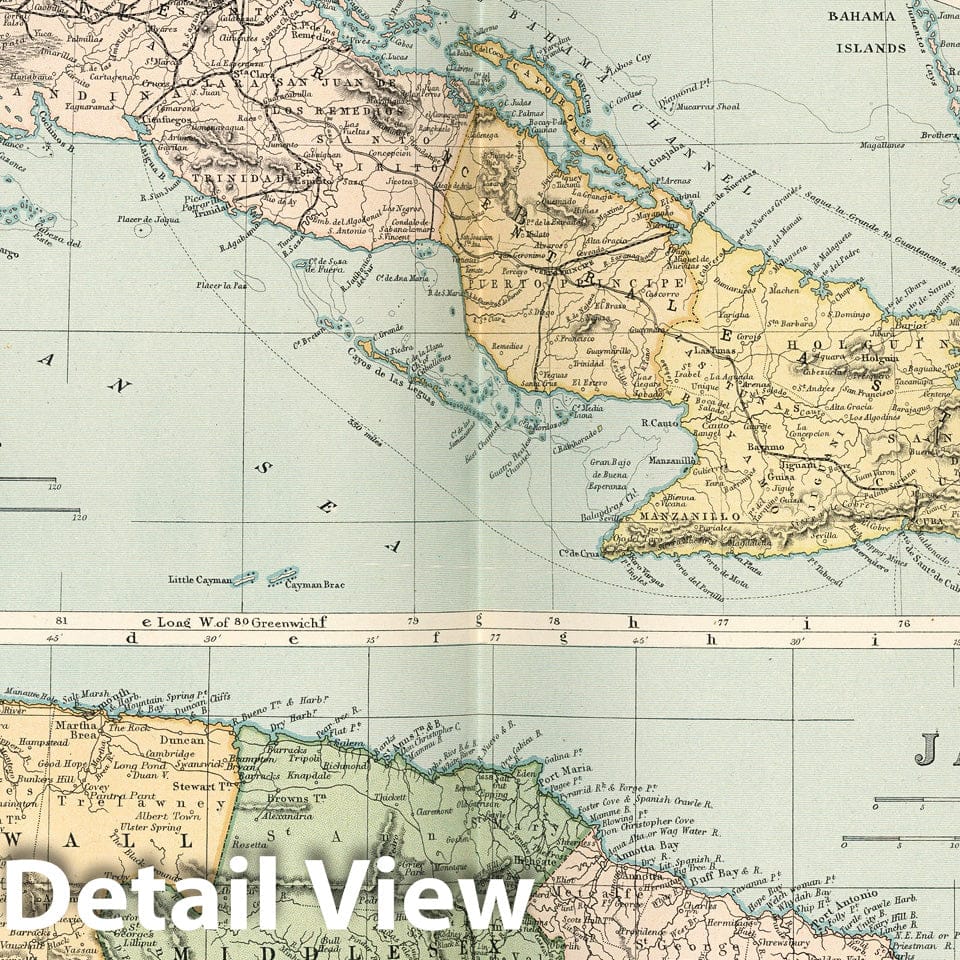 Historic Map : World Atlas Map, Cuba & Jamaica 43 1892 - Vintage Wall Art