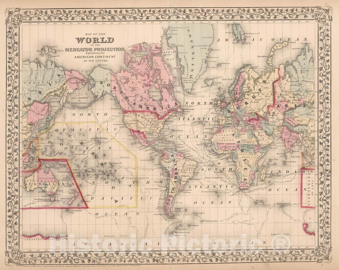 Historic Map : Map of The World On The Mercator Projection, 1868 - Vintage Wall Art