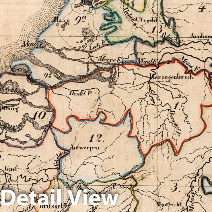 Historic Map : Netherlands, National Atlas Map, V.1:1-5: V: I: Das Konigreich Niederlande 1825 , Vintage Wall Art