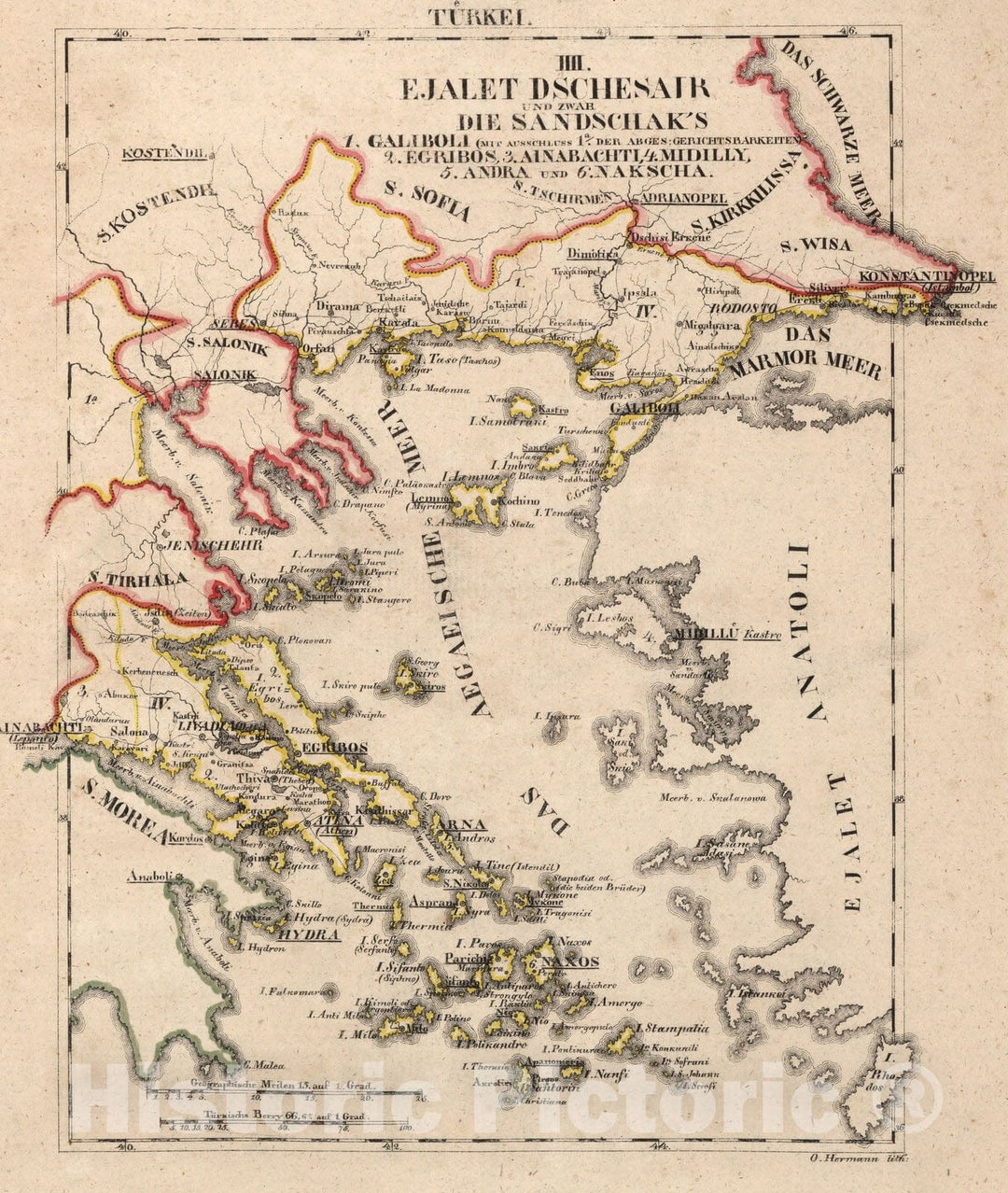 Historic Map : Turkey, Ottoman Empire V.1:1-5: II: Turkei. IIII. Ejalet Dschesair 1825 , Vintage Wall Art