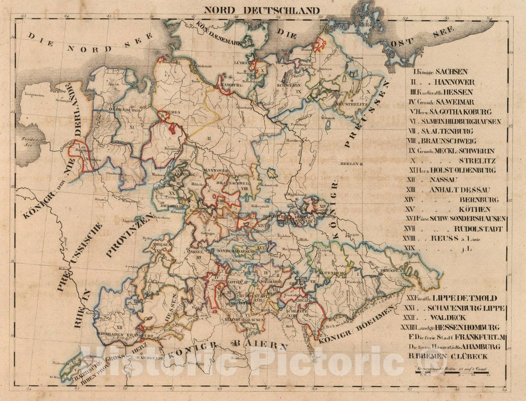 Historic Map : Germany, National Atlas Map, V. 2:6-10: VII: Nord Deutschland 1825 , Vintage Wall Art