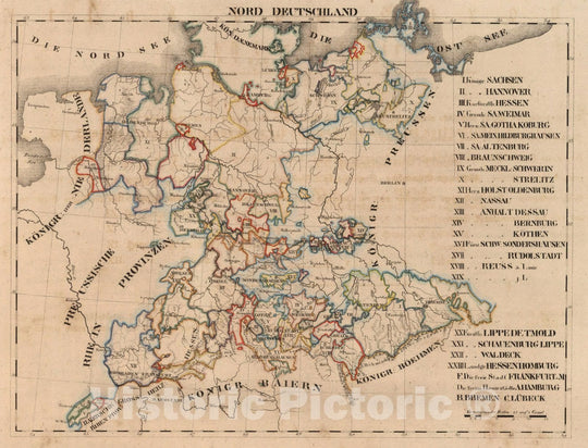 Historic Map : Germany, National Atlas Map, V. 2:6-10: VII: Nord Deutschland 1825 , Vintage Wall Art