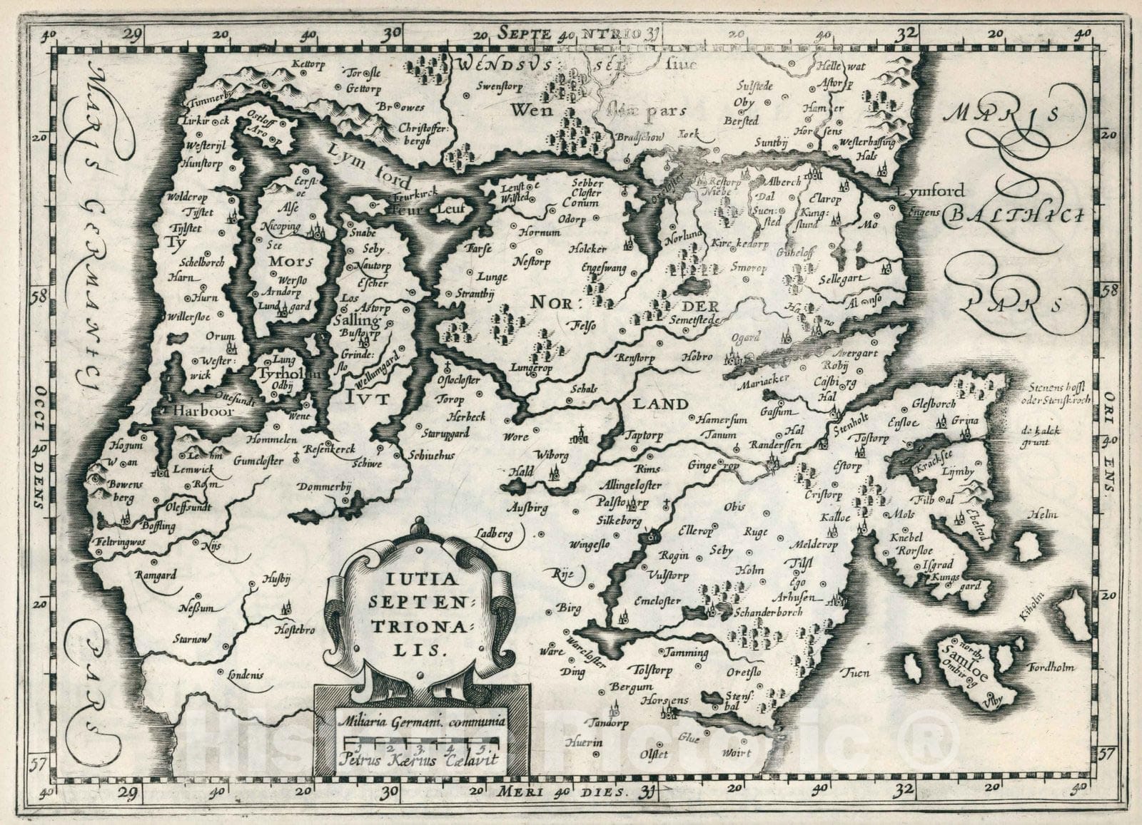 Historic Map : Denmark,Iutia Septentrionalis 1636 , Vintage Wall Art