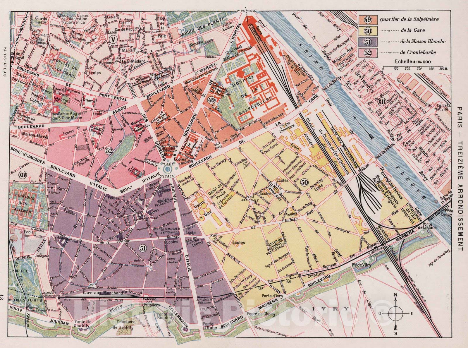 Historic Map : Paris , France, Paris (France), City Atlas Map, Paris - Treizieme Arrondissement. 1900 , Vintage Wall Art