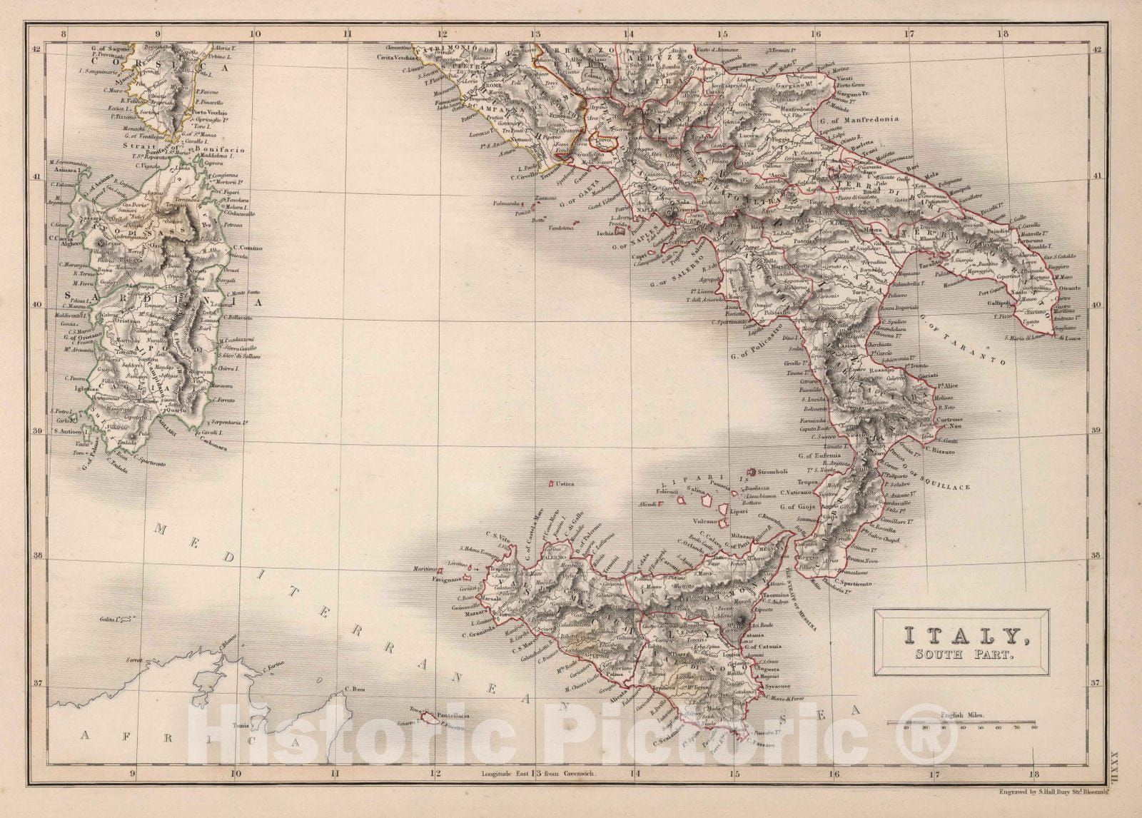 Historic Map : World Atlas Map, Italy, South Part. 1841 - Vintage Wall Art