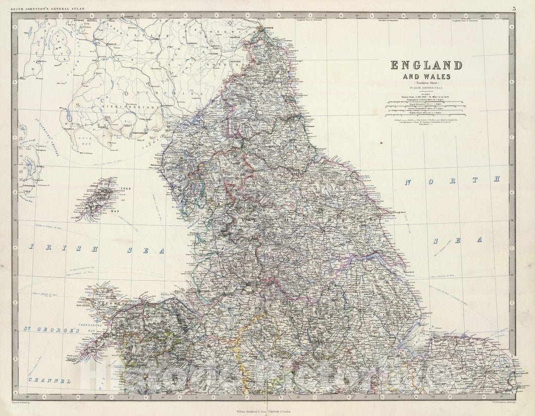 Historic Map : World Atlas Map, England, Wales N. 1861 - Vintage Wall Art