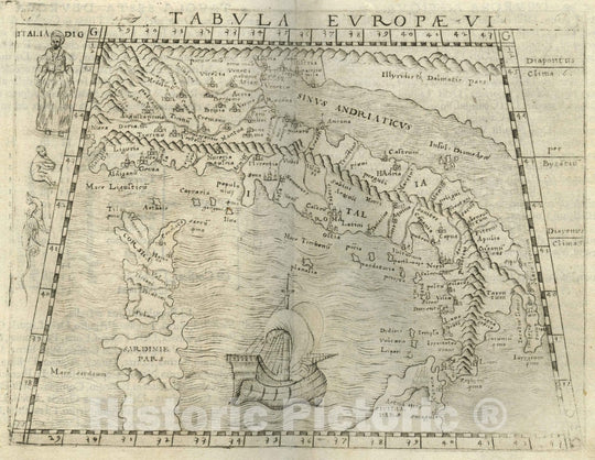 Historic Map : Italy, Europe, SouthernTabula Europae VI 1548 , Vintage Wall Art