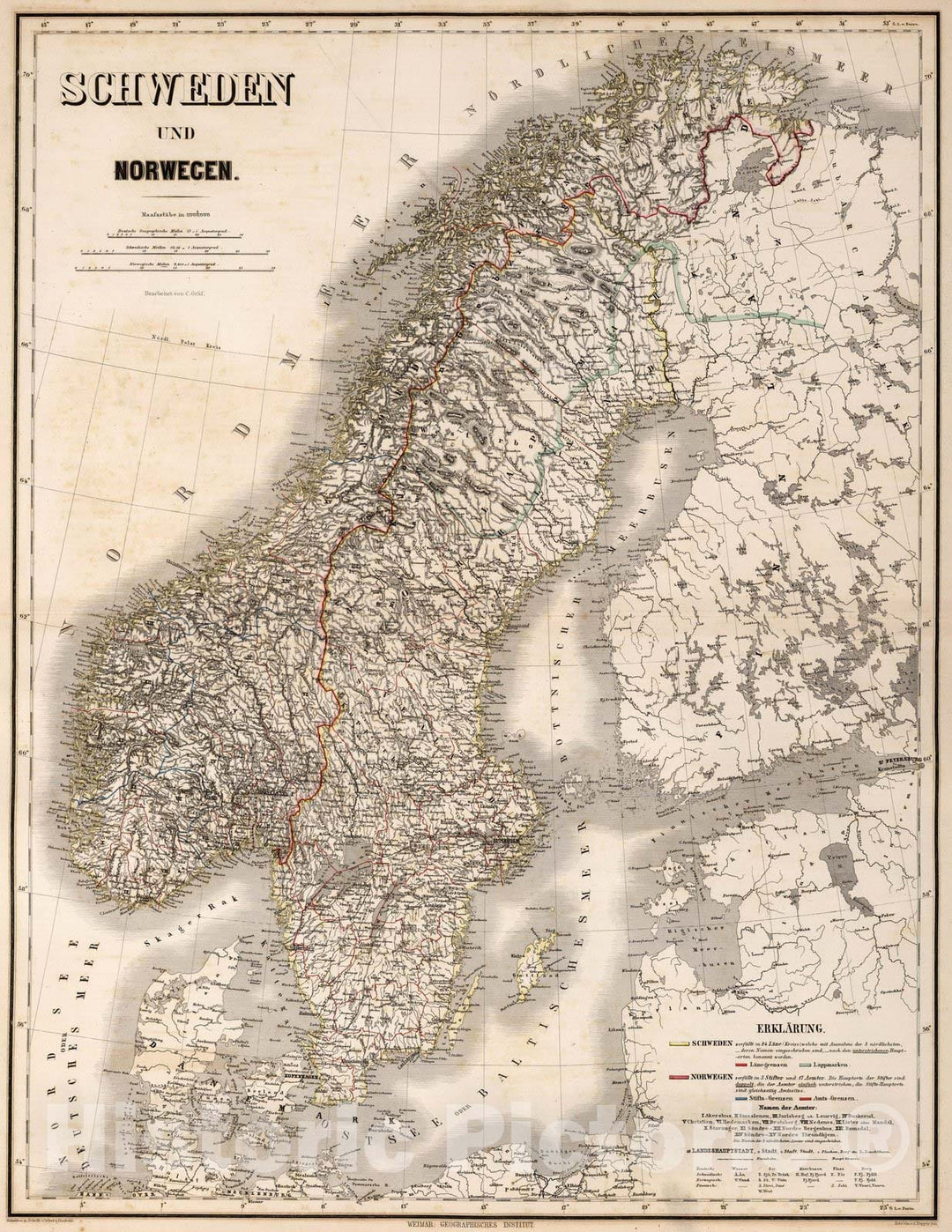 Historic Map : Sweden,Schweden und Norwegen 1866 , Vintage Wall Art