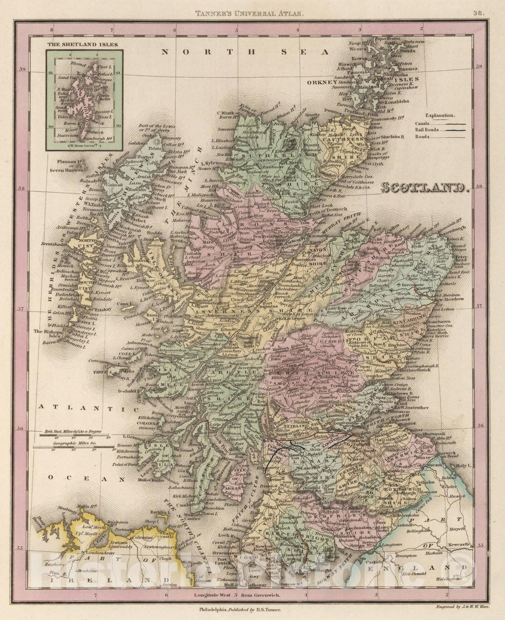 Historic Map : World Atlas Map, Scotland. 1836 - Vintage Wall Art