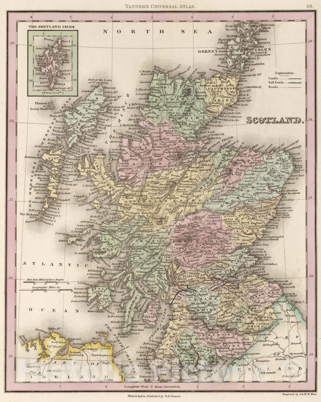 Historic Map : World Atlas Map, Scotland. 1836 - Vintage Wall Art