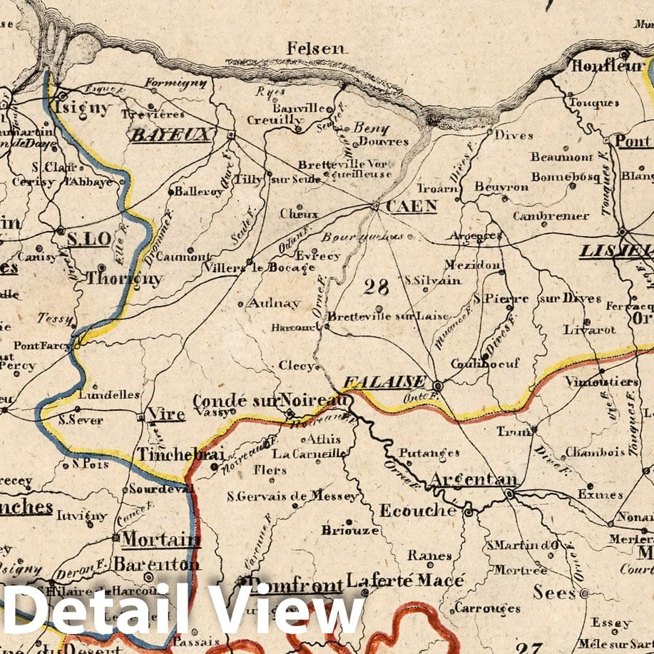 Historic Wall Map : France, V.1:1-5: I: Frankreich. DEP: 27. Der Orne. 28. Des Calvados. 29. Des Kanals oder Le Manche 1825 , Vintage Wall Art