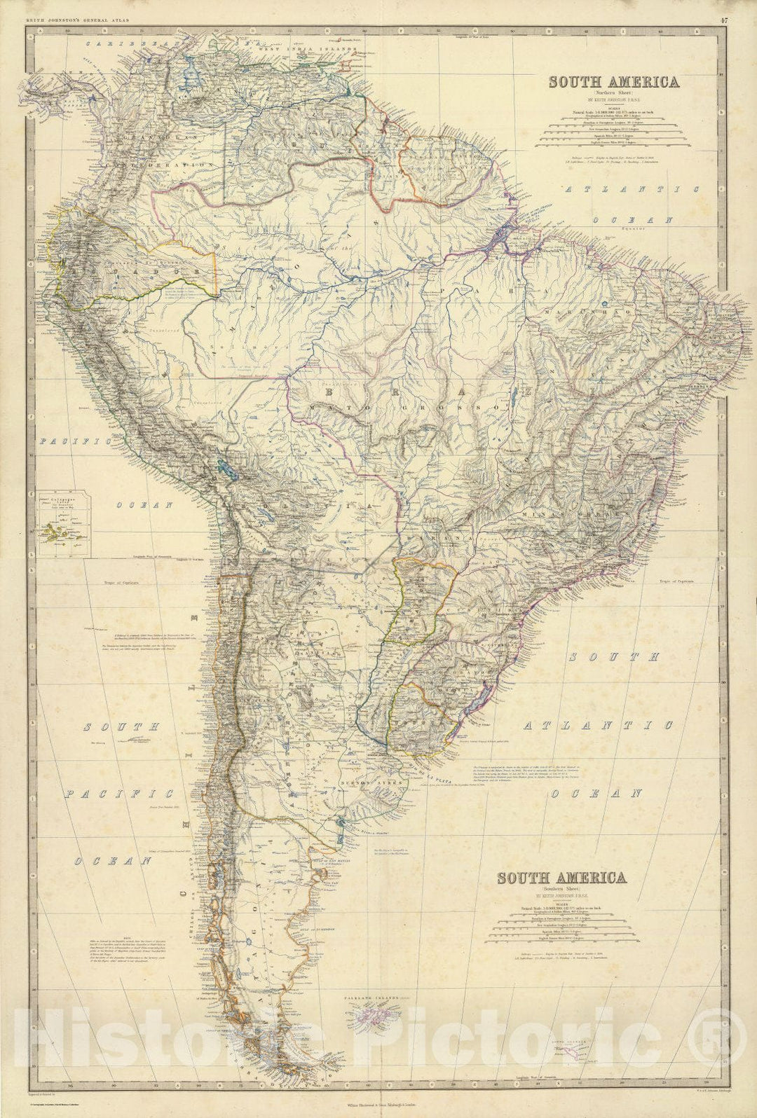 Historic Map : World Atlas Map, Composite: South America. 1861 - Vintage Wall Art