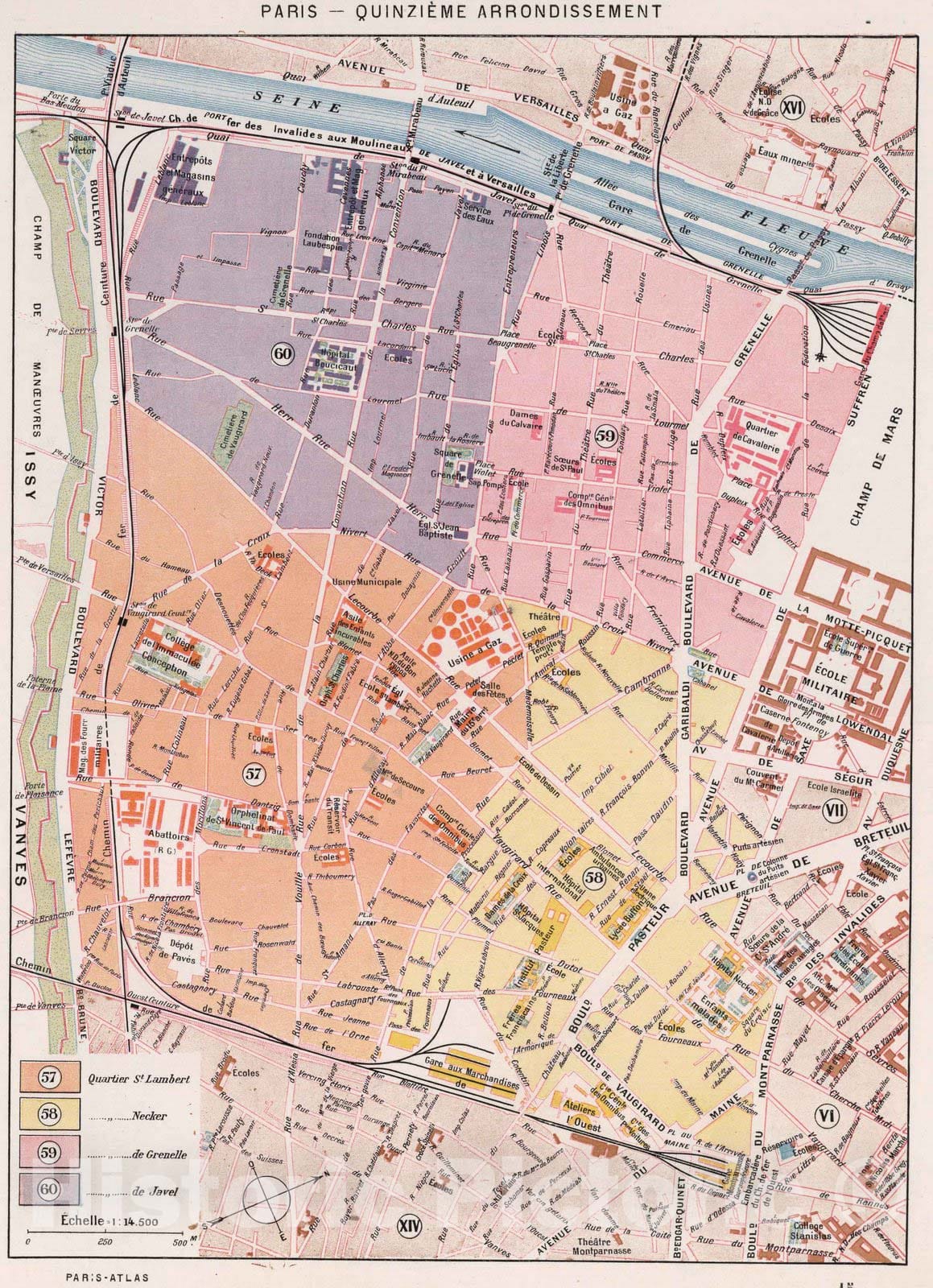 Historic Map : Paris , France, Paris (France), City Atlas Map, Paris - Quinzieme Arrondissement. 1900 , Vintage Wall Art