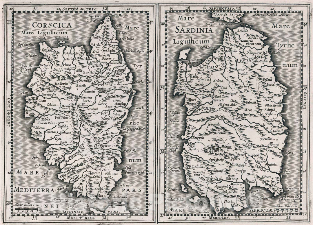 Historic Map : Italy, CorsicaCorscica. Sardinia 1636 , Vintage Wall Art