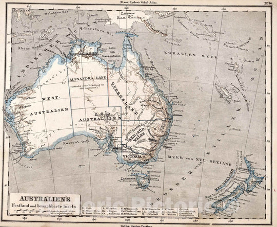 Historic Map : Australia,36. Australien's Festland und benahbarte Inseln. Australia and New Zealand. 1872 , Vintage Wall Art