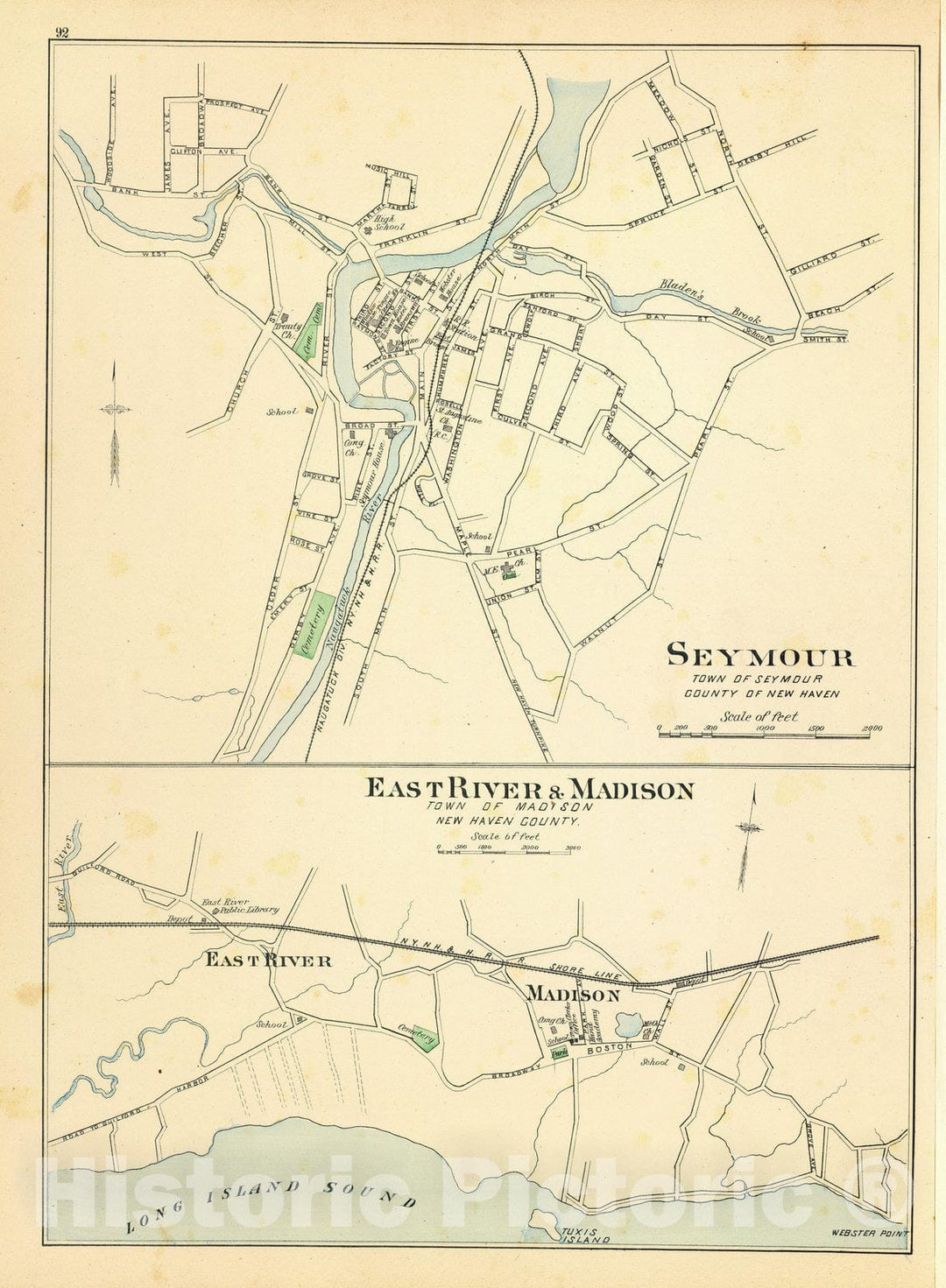 Historic Map : State Atlas Map, Seymour, E. River, Madison. 1893 - Vintage Wall Art