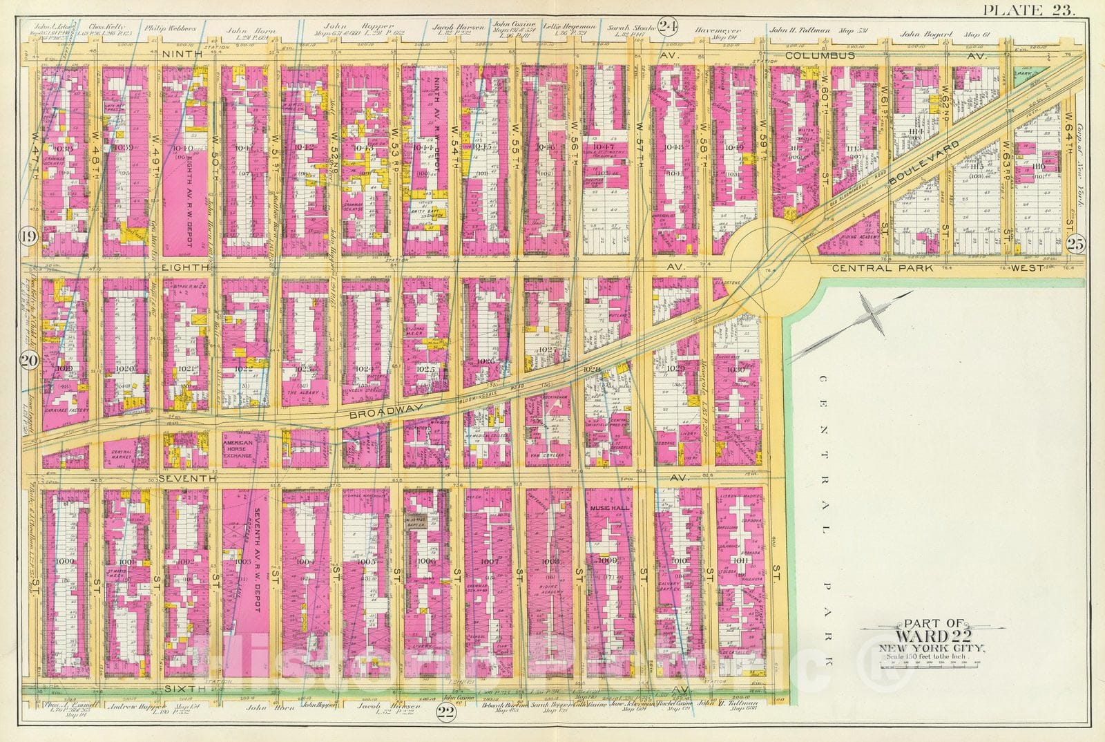 Historic Map : Manhattan Fire Insurance City Atlas Map, Pl. 23: ward 22. 1891 - Vintage Wall Art