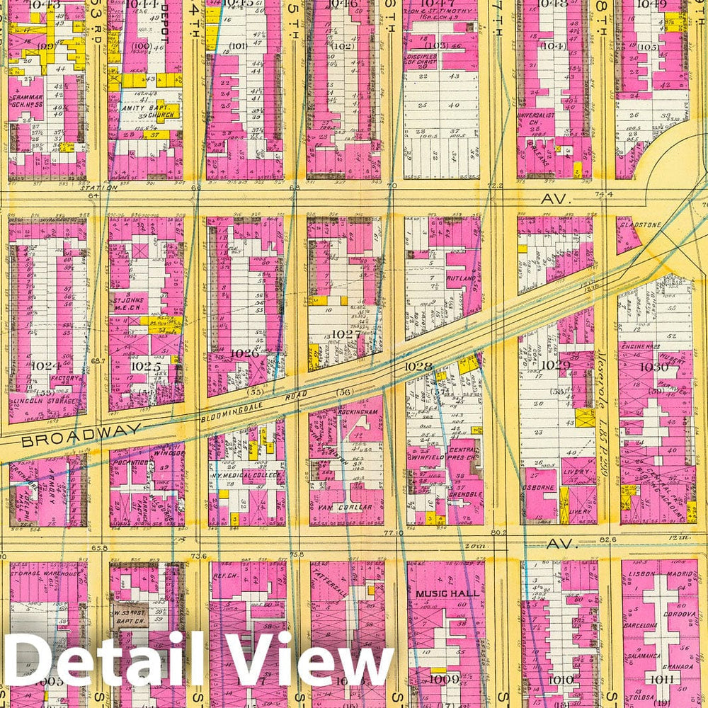 Historic Map : Manhattan Fire Insurance City Atlas Map, Pl. 23: ward 22. 1891 - Vintage Wall Art