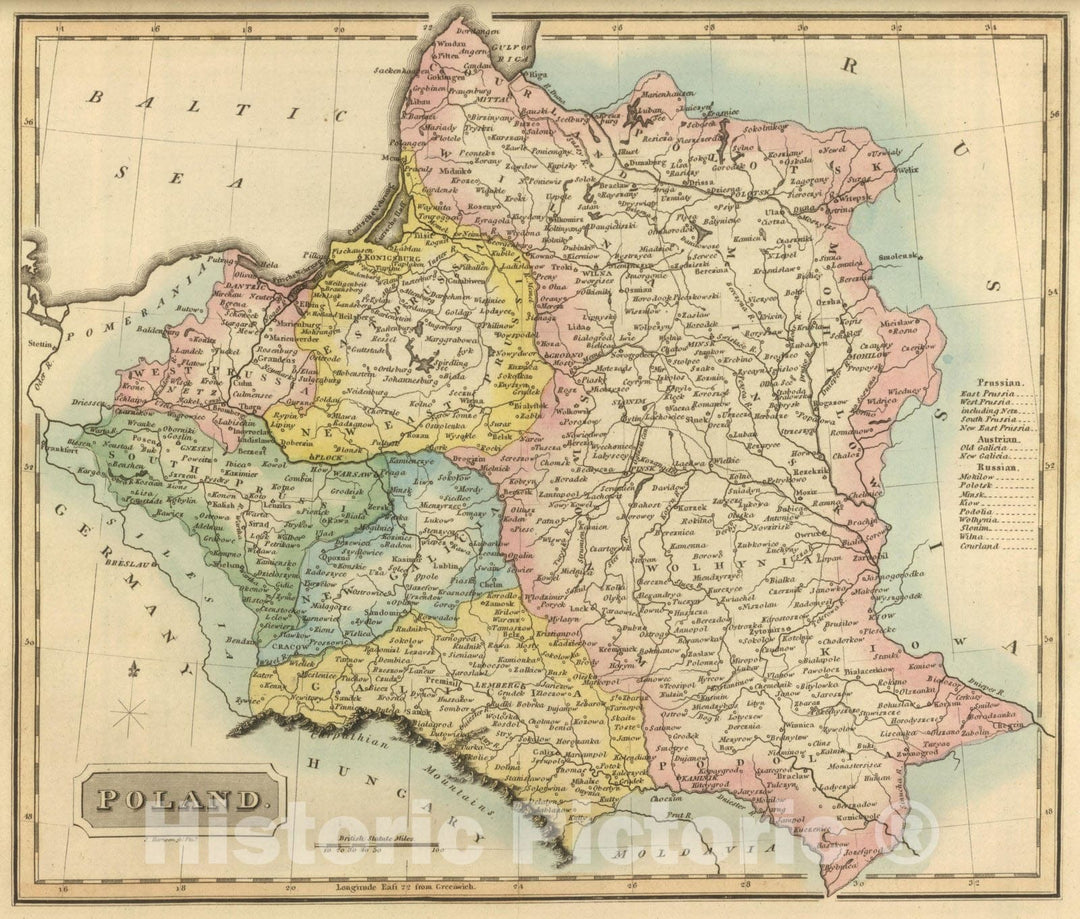 Historic Map : World Atlas Map, Poland. 1822 - Vintage Wall Art