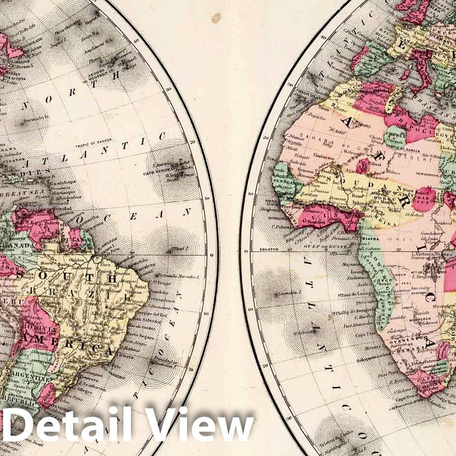 Historic Map : Eastern Hemisphere. Western Hemisphere., 1873, Vintage Wall Decor