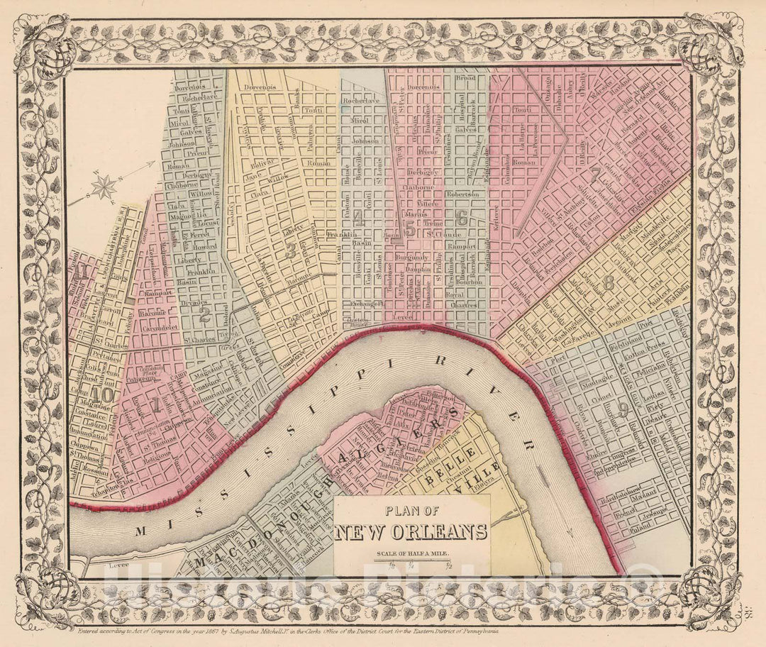 Historic Map : World Atlas Map, Plan of New Orleans 1868 - Vintage Wall Art