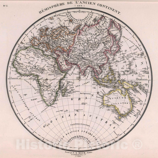 Historic Map : World Atlas Map, 5. Hemisphere de l'Ancien Continent (Est). 1834 - Vintage Wall Art