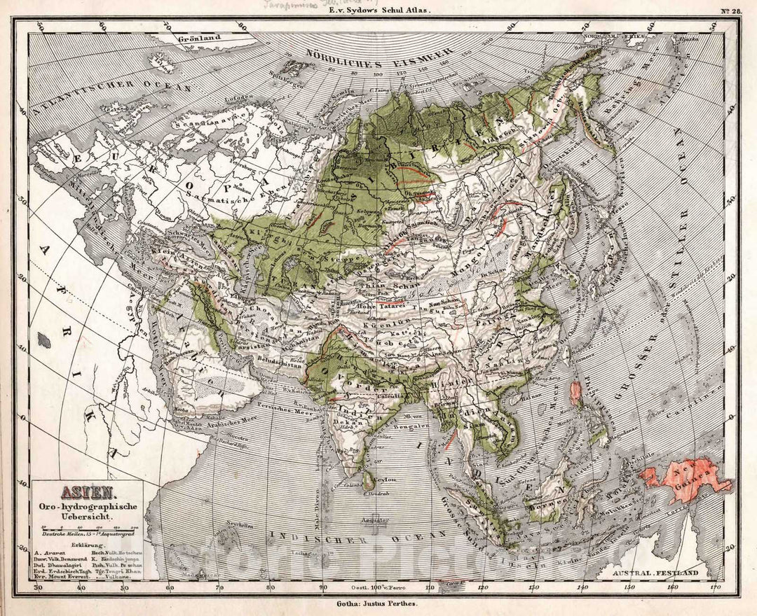 Historic Map : School Atlas Map, 28. Asien. Asia. 1872 - Vintage Wall Art