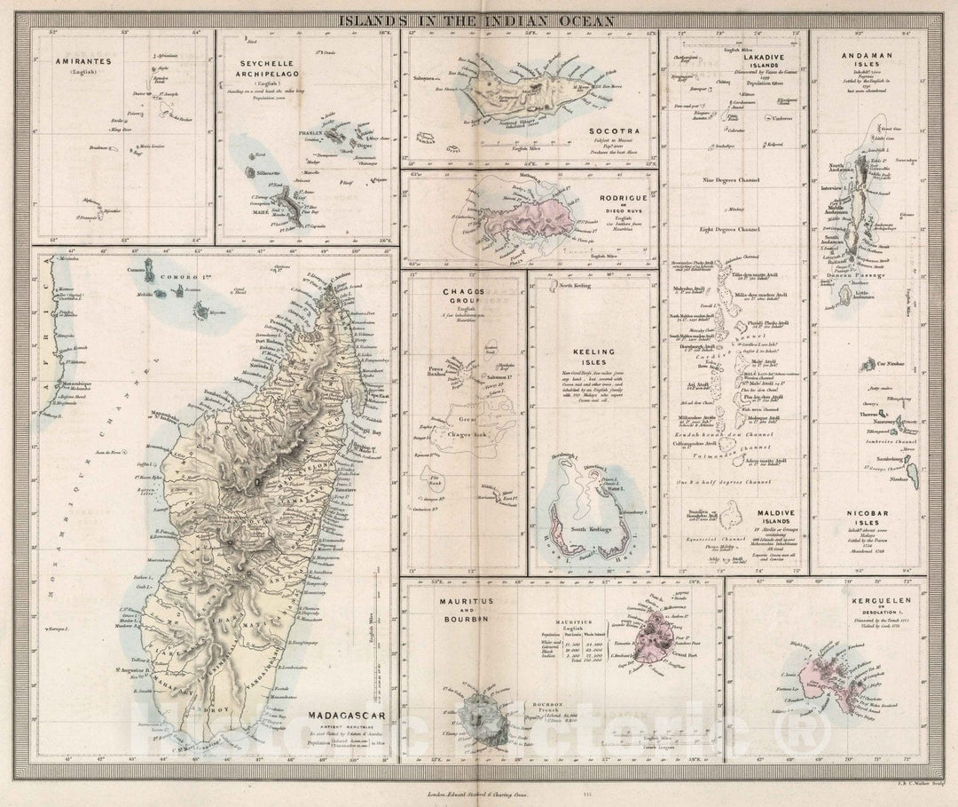 Historic Map : World Atlas Map, Islands in Indian Ocean 1856 - Vintage Wall Art