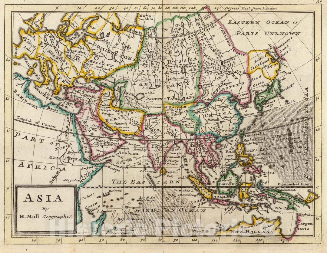 Historic Map : World Atlas Map, Asia. 1736 - Vintage Wall Art