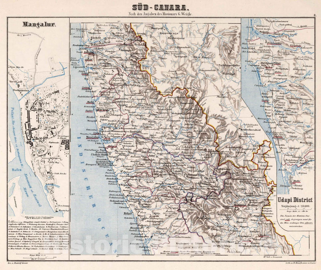 Historic Map : Religious Atlas Map, Sued-Canara. (South Kanara, India.) 1859 - Vintage Wall Art