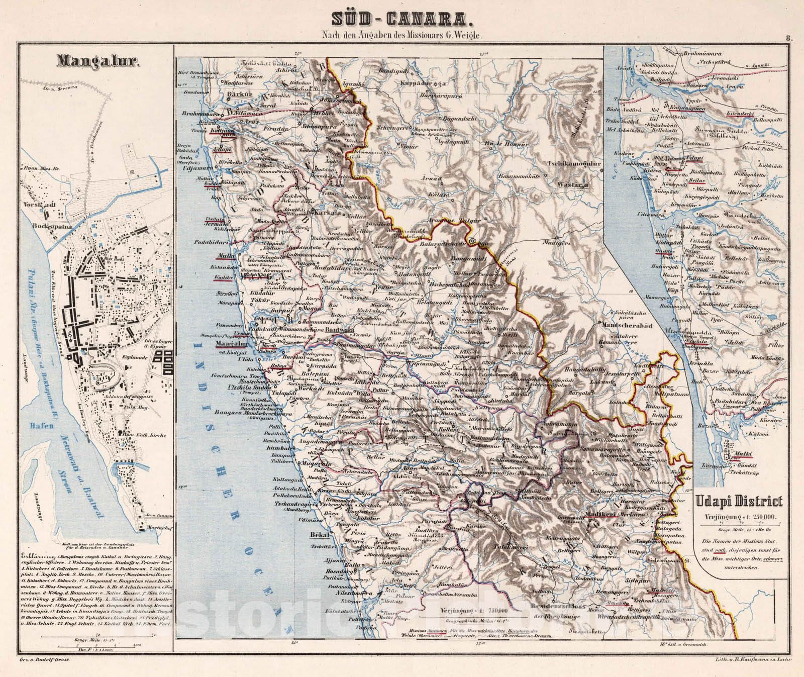 Historic Map : Religious Atlas Map, Sued-Canara. (South Kanara, India.) 1859 - Vintage Wall Art