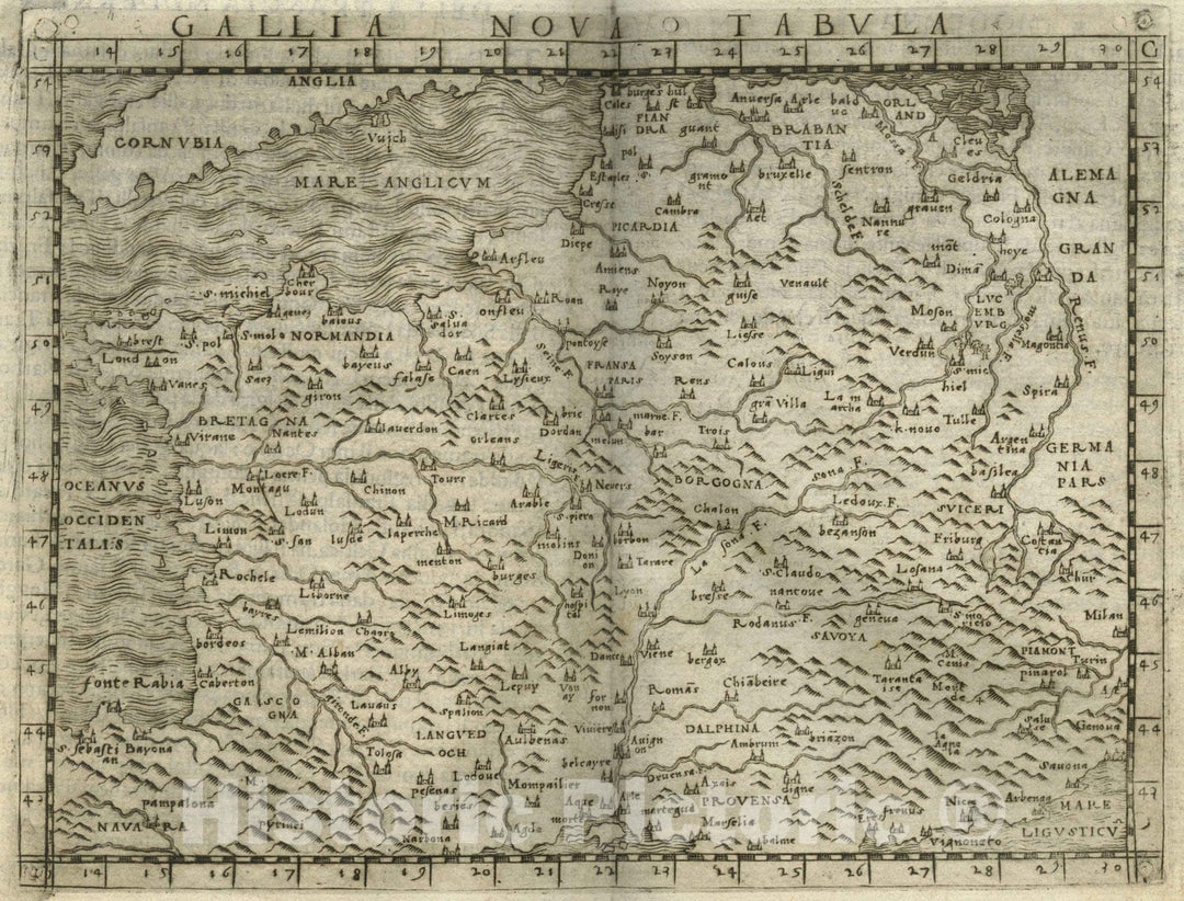 Historic Map : France, , EuropeGallia Nova Tabula 1548 , Vintage Wall Art